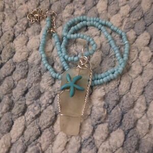 Silver and Blue Ocean-Inspired Necklace with Crystal Pendant